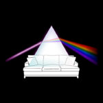 Hologram icon featuring a triangle refracting light and a couch.
