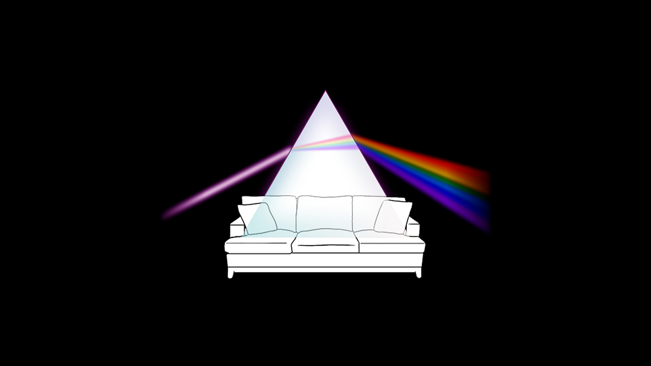 Simbol holograma: trokut kroz koji se prelama svjetlo i kauč.